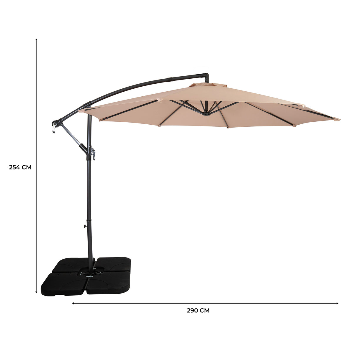 Guarda-Sol Suspenso 3 m com Base Quadrada – Bege