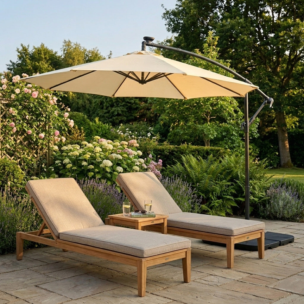 Guarda-Sol Suspenso 3 m com Base Quadrada – Creme