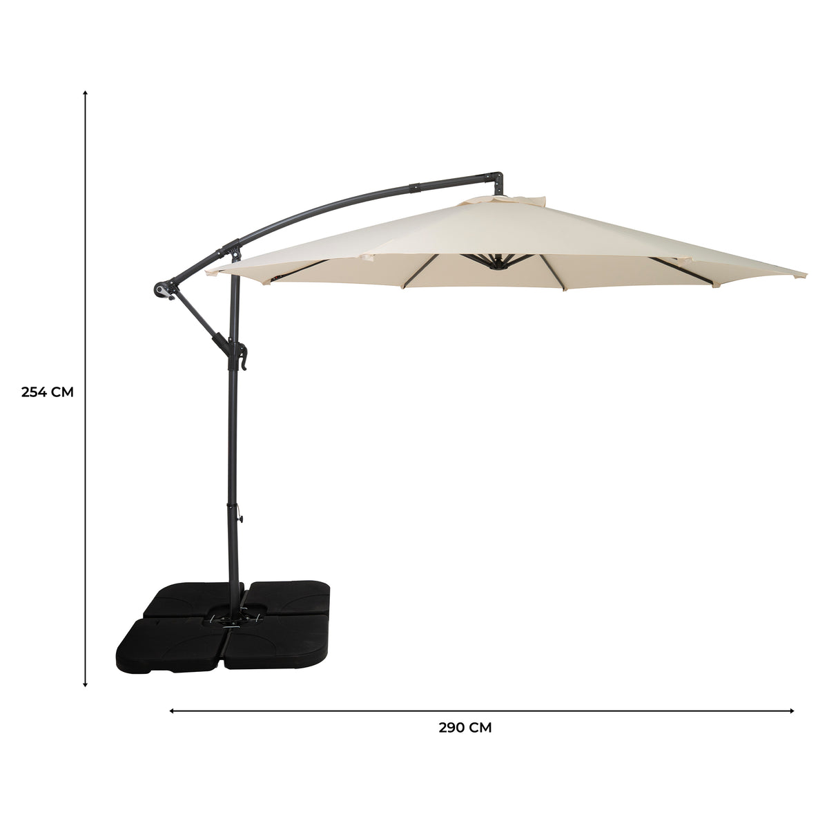 Guarda-Sol Suspenso 3 m com Base Quadrada – Creme