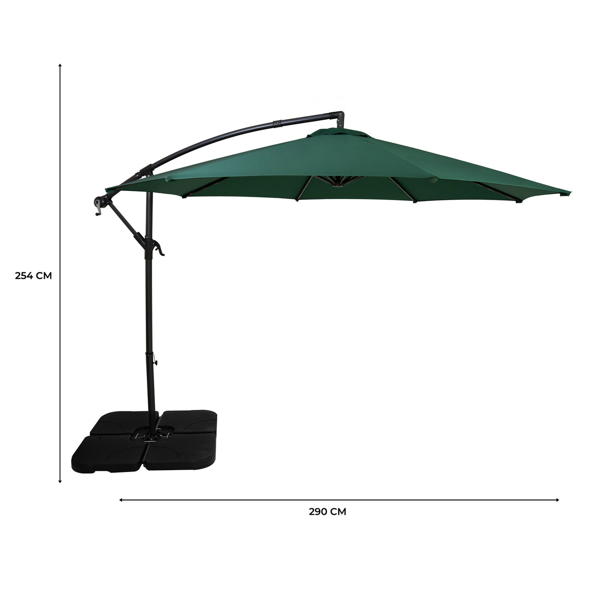 Guarda-Sol Suspenso 3 m com Base Quadrada – Verde