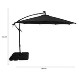 Guarda-Sol Suspenso LED 3 m com Base Quadrada – Preto