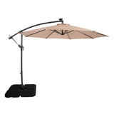 Guarda-Sol Suspenso LED 3 m com Base Quadrada – Bege