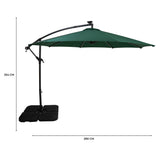 Guarda-Sol Suspenso LED 3 m com Base Quadrada – Verde