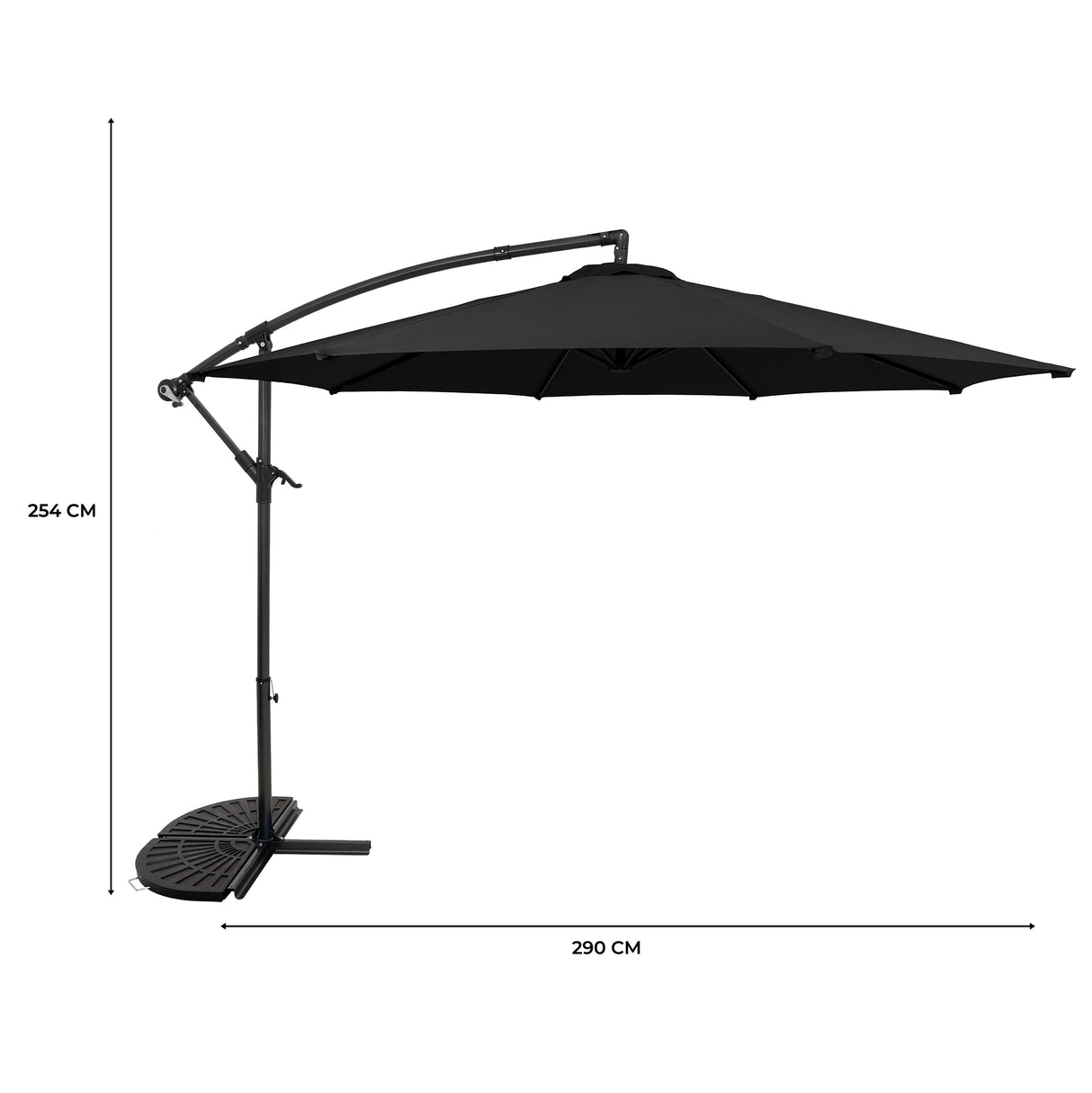 Guarda-Sol Suspenso 3 m com Base Tipo Leque – Preto
