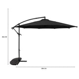 Guarda-Sol Suspenso 3 m com Base Tipo Leque – Preto