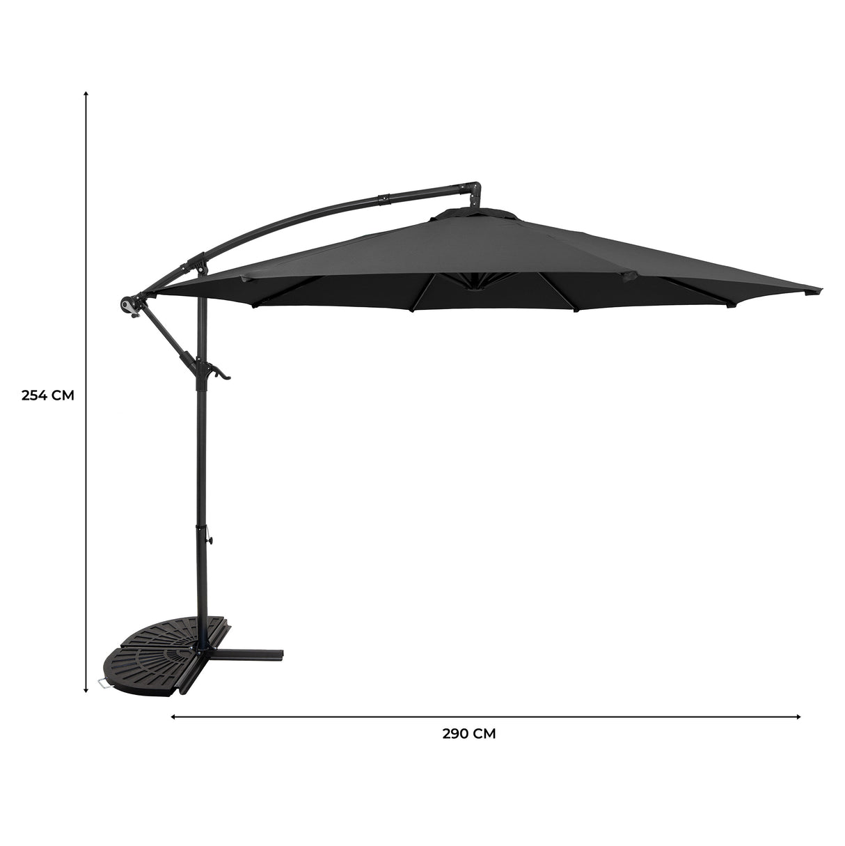 Guarda-Sol Suspenso 3 m com Base Tipo Leque – Cinzento