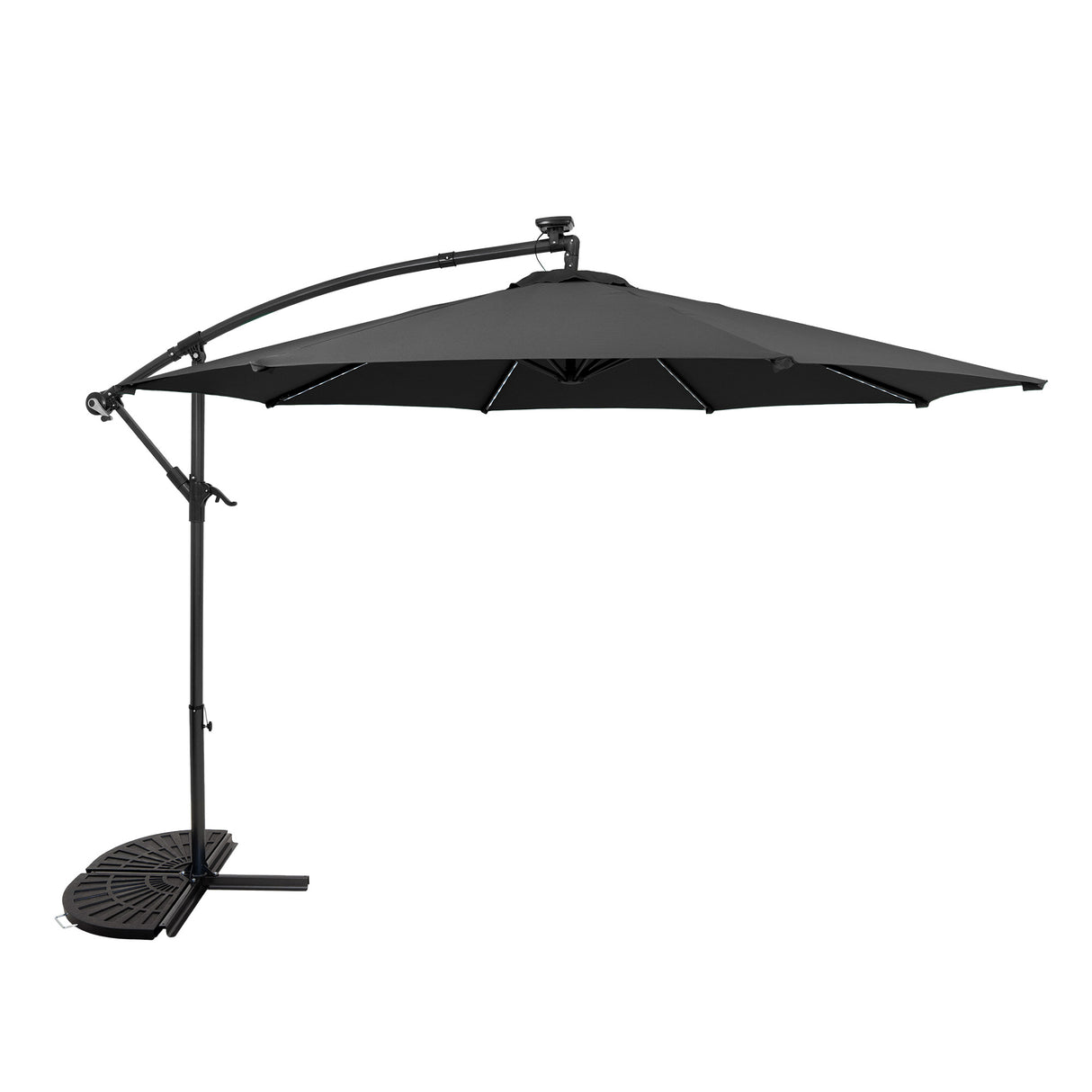 Guarda-Sol Suspenso LED 3 m com Base Tipo Leque – Cinzento