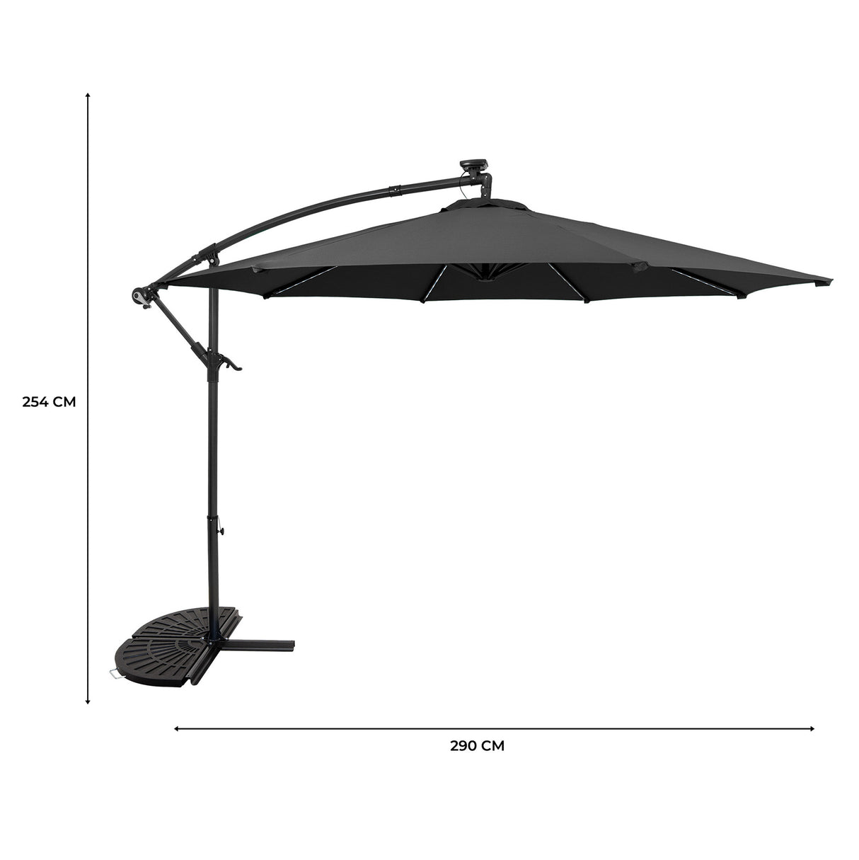 Guarda-Sol Suspenso LED 3 m com Base Tipo Leque – Cinzento