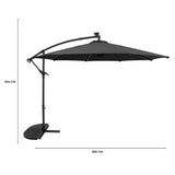 Guarda-Sol Suspenso LED 3 m com Base Tipo Leque – Cinzento