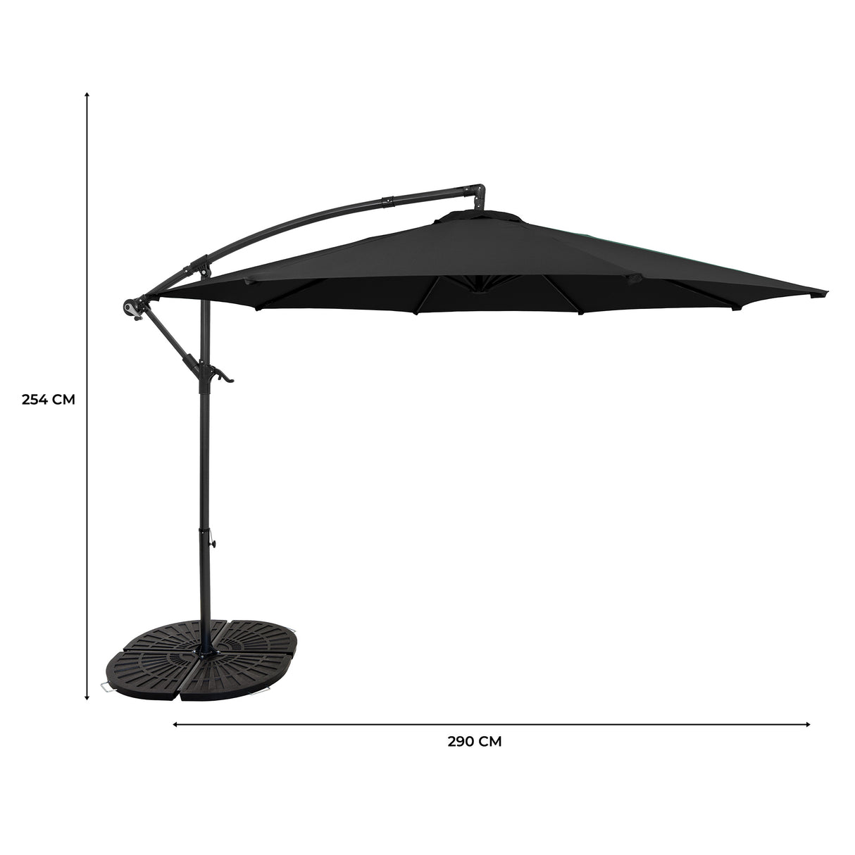Guarda-Sol Suspenso 3 m com Base Tipo Leque Completa – Preto
