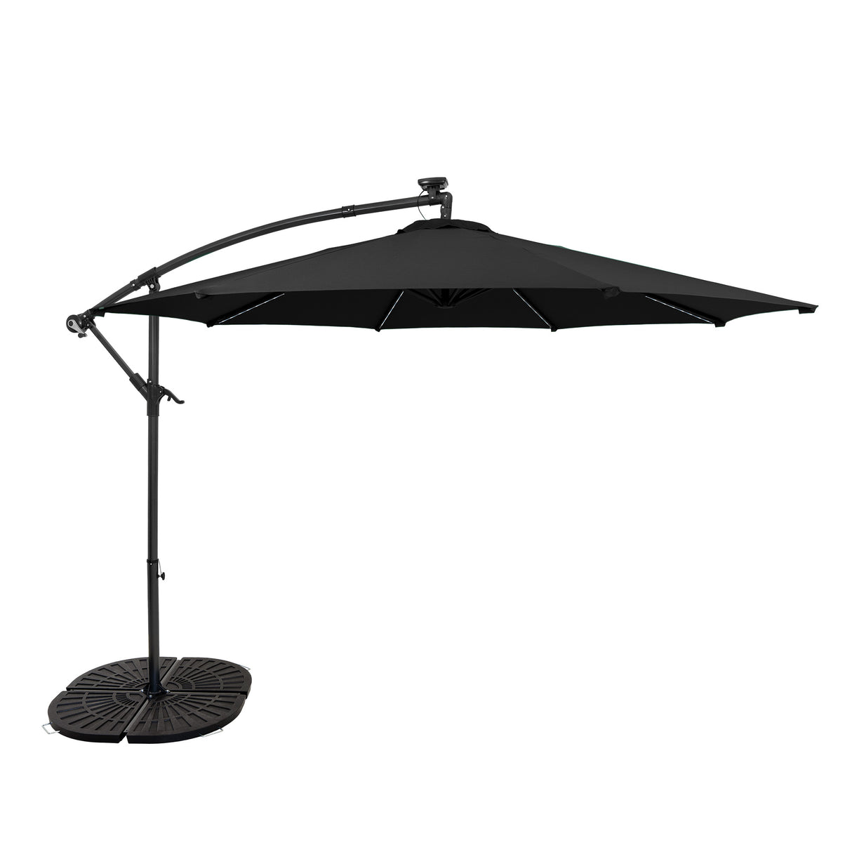Guarda-Sol Suspenso LED 3 m com Base Tipo Leque Completa – Preto