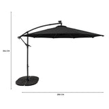 Guarda-Sol Suspenso LED 3 m com Base Tipo Leque Completa – Preto
