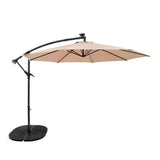 Guarda-Sol Suspenso LED 3 m com Base Tipo Leque Completa – Bege