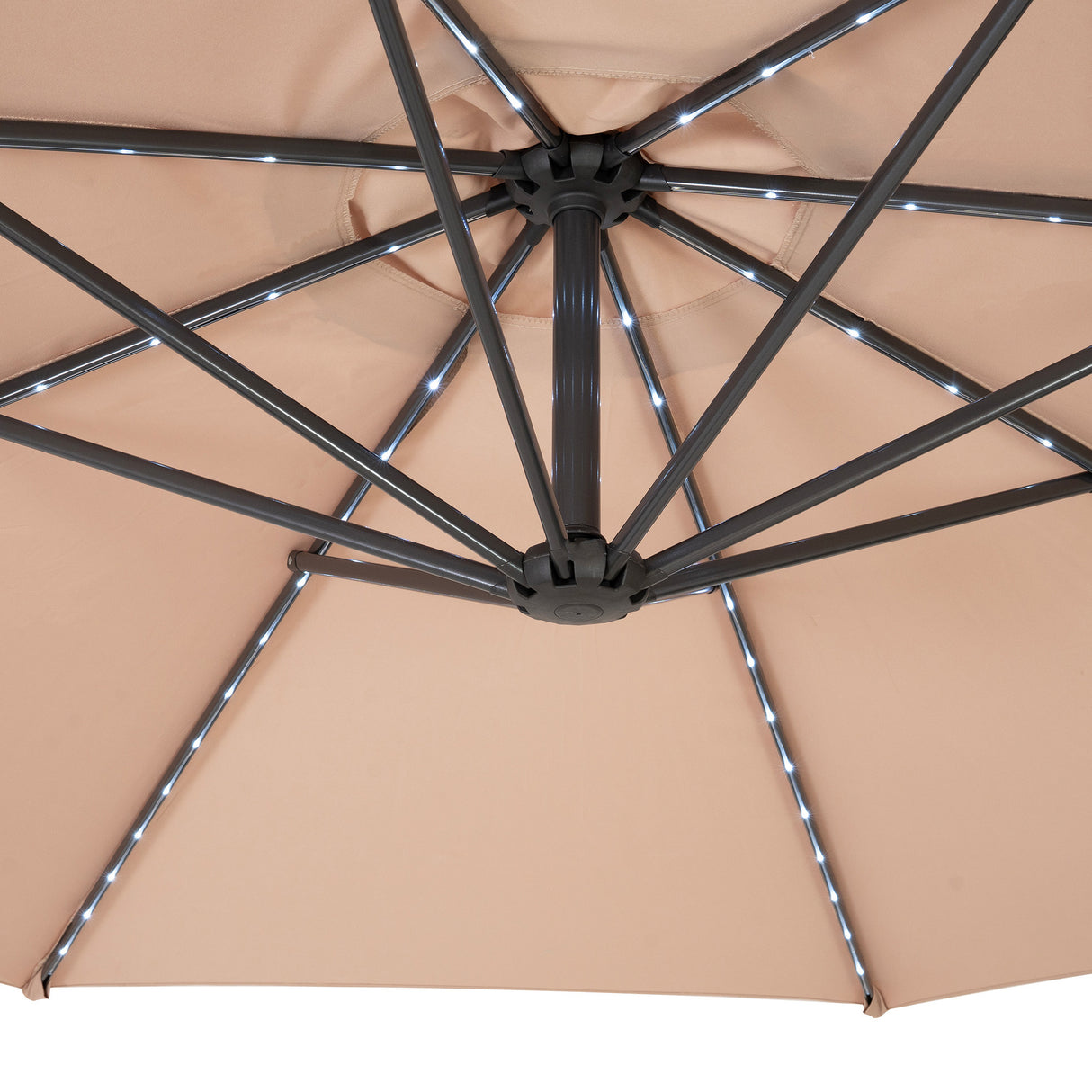 Guarda-Sol Suspenso LED 3 m com Base Tipo Leque Completa – Bege