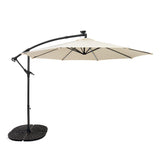 Guarda-Sol Suspenso LED 3 m com Base Tipo Leque Completa – Creme