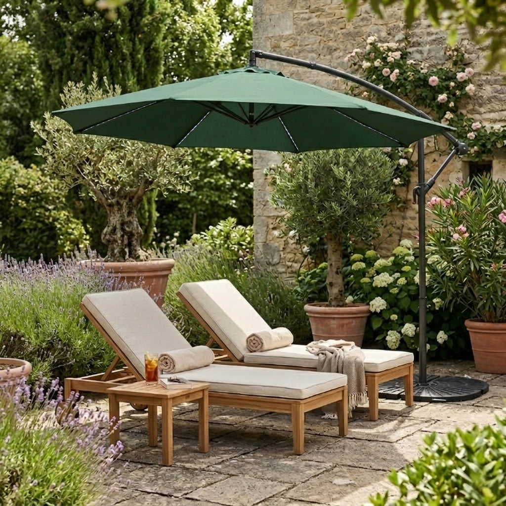 Guarda-Sol Suspenso LED 3 m com Base Tipo Leque Completa – Verde