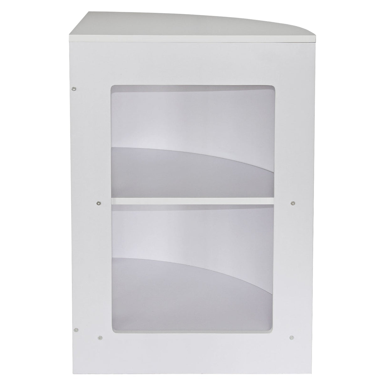Expositor comercial de canto curvado CM60 em MDF e acabamento branco
