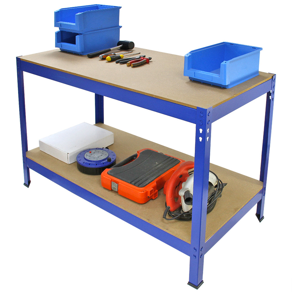 Conjunto completo de garagem - 5 prateleiras T-Rax 75cm, 2 prateleiras T-Rax 90cm e 1 bancada Q-Rax 120cm