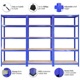 3 prateleiras de metal azul T-Rax 90x45x180cm sem parafusos Capacidade de peso 280kg por prateleira Armazenamento de ferramentas Oficina de armazenamento Garagem Galpão Estantes de metal industrial