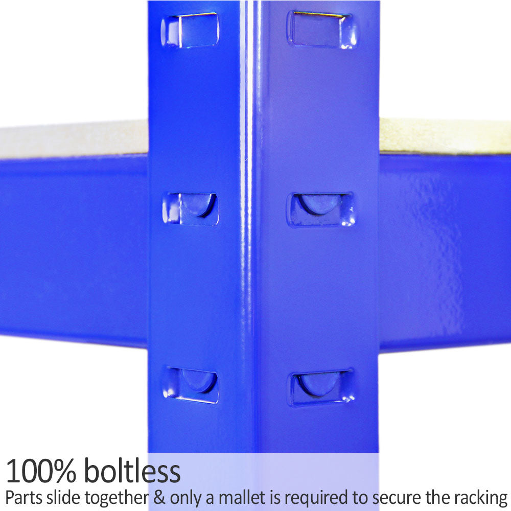 3 prateleiras de metal azul T-Rax 90x45x180cm sem parafusos Capacidade de peso 280kg por prateleira Armazenamento de ferramentas Oficina de armazenamento Garagem Galpão Estantes de metal industrial