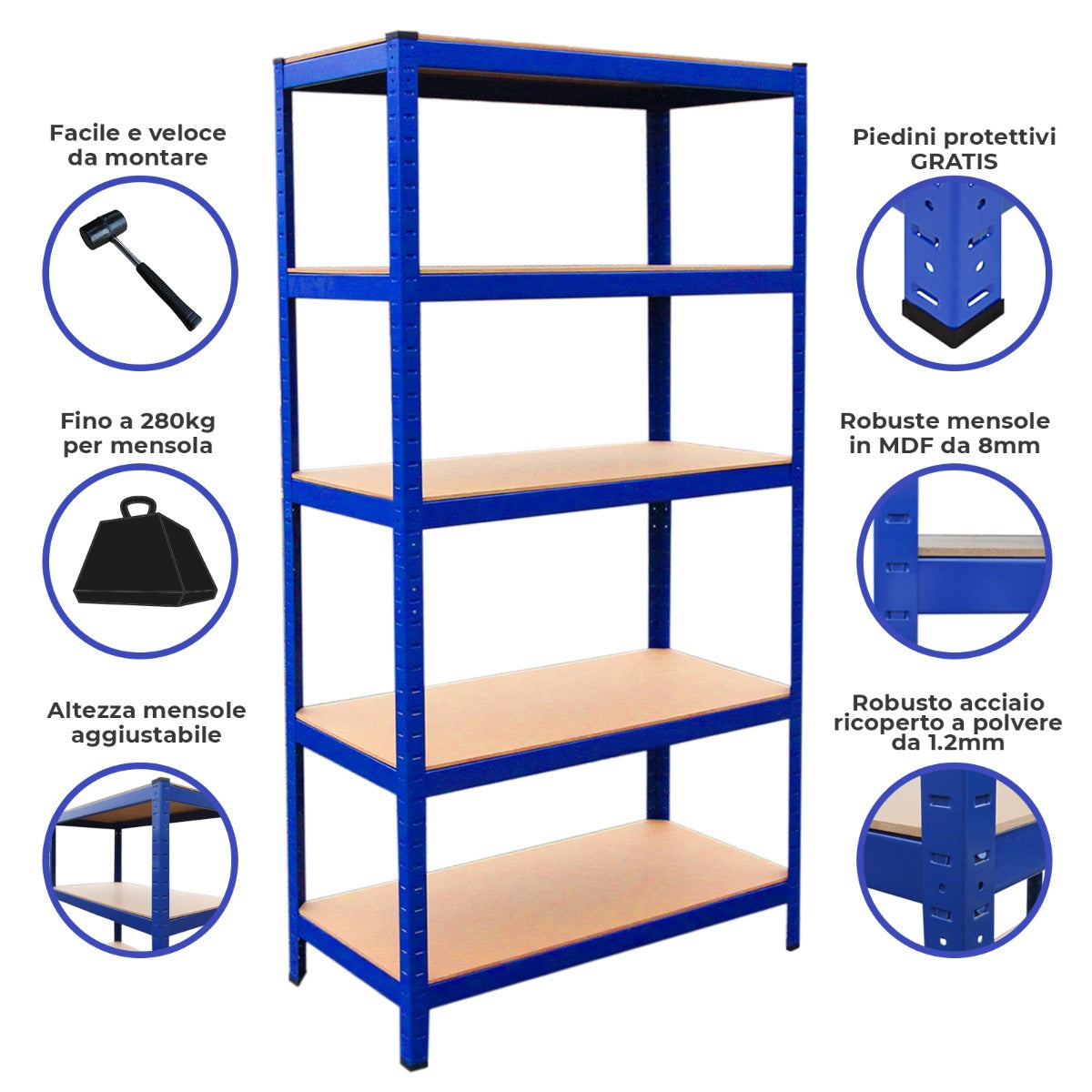 Estante Industrial T-Rax em Aço Sem Parafusos Azul 90cm de Largura
