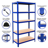 Estante Industrial T-Rax em Aço Sem Parafusos Azul 90cm de Largura