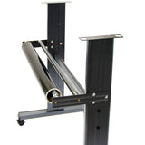 Plotter de recorte de vinil de 720 mm com suporte robusto, estrutura metálica preta, rolo para material e rodas para fácil movimentação