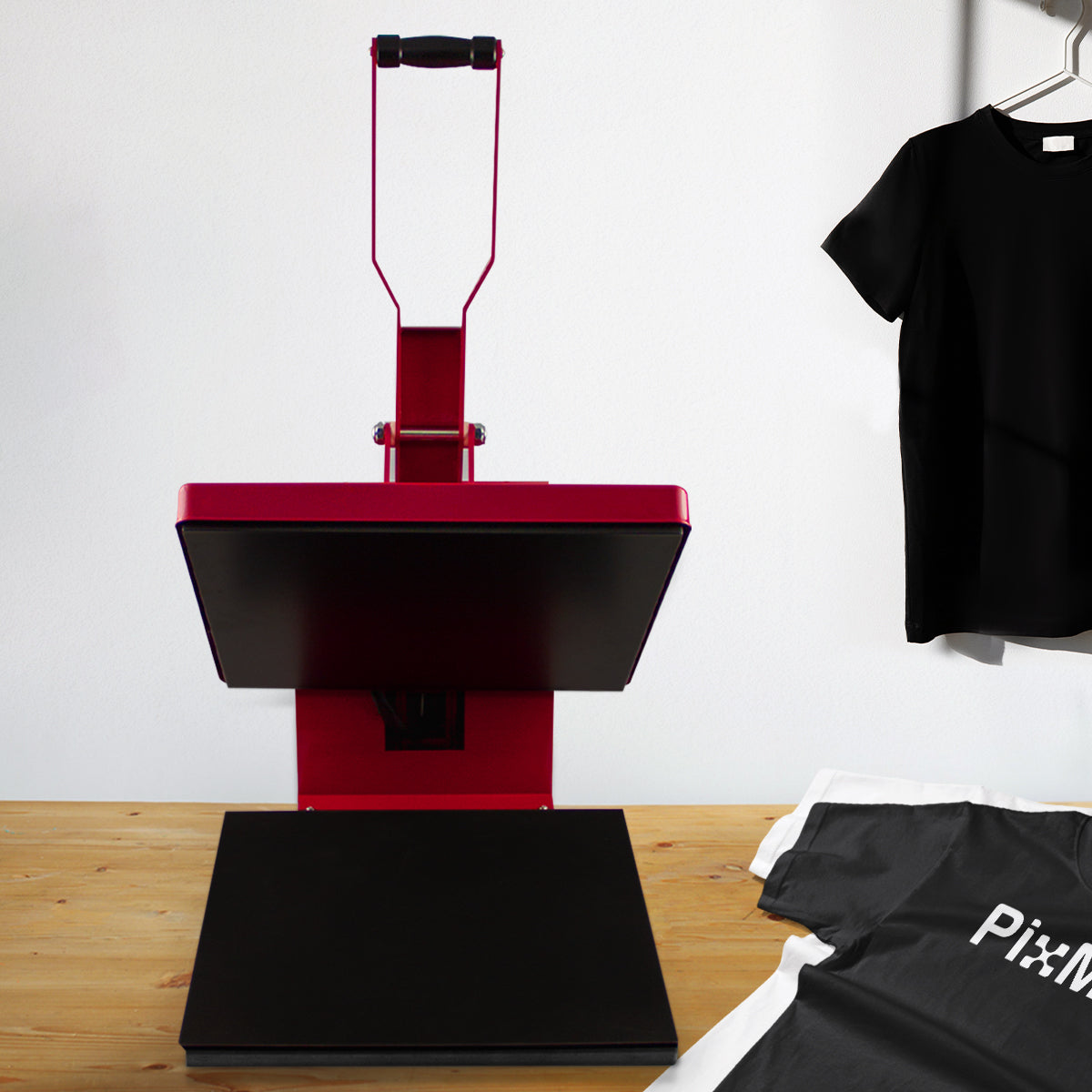 Prensa Térmica para Sublimação de Camisetas PixMax, 38 cm x 38 cm, Modelo Clam, Vermelha
