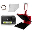 Prensa térmica vermelha para sublimação de camisetas, 38 cm x 38 cm, com base preta e alça ergonômica para fácil manuseio