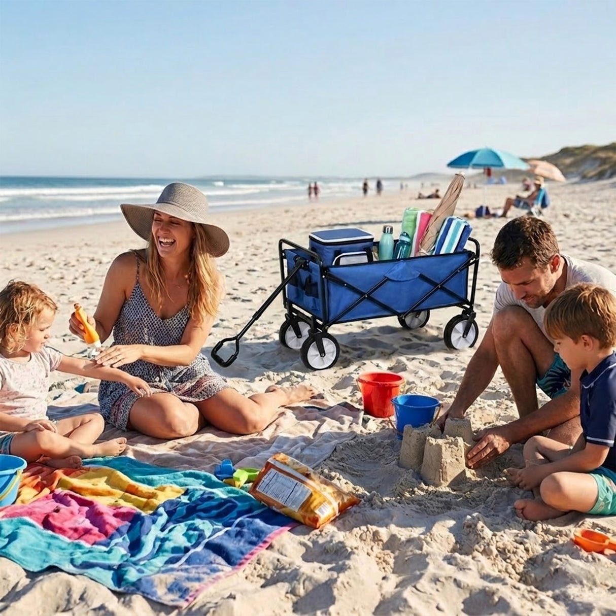 Carrinho Dobrável Todo-o-Terreno para Praia e Festivais Azul
