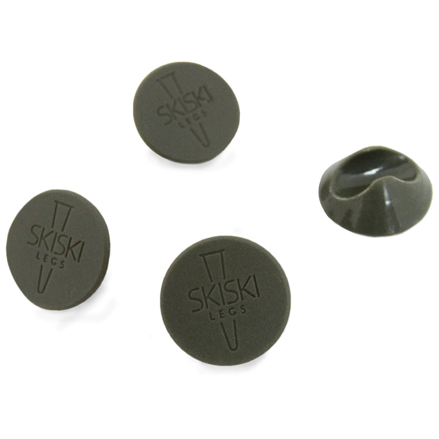 Protetores de pés de mesa cinzentos, em formato circular, com textura lisa e diâmetro de 10 mm, ideais para proteção de superfícies