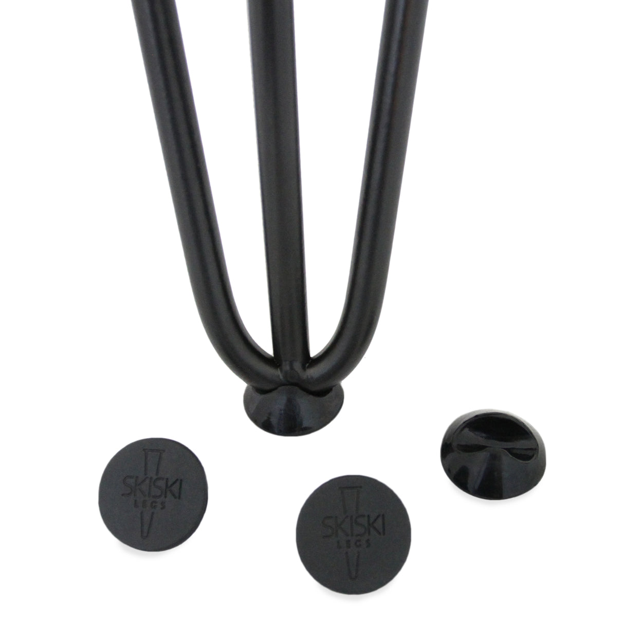 Protetores de pés de mesa pretos de 12 mm, com design circular e textura lisa, ideais para proteger superfícies e evitar arranhões