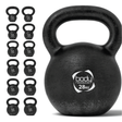 Kettlebell de ferro fundido de 28 kg, acabamento texturizado, cor preta, com alça larga para exercícios de força e resistência