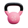 Kettlebell de neoprene rosa de 6kg com alça preta, superfície lisa e formato arredondado, ideal para exercícios de força e tonificação