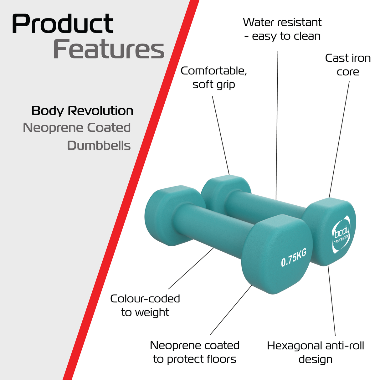 2 halteres de neoprene de 0,75 kg