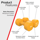 Halteres de neoprene laranja de 6 kg, com design hexagonal, superfície macia e antiderrapante, resistentes à água e fáceis de limpar