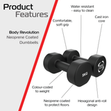 Halteres de neoprene 5 kg com design hexagonal, superfície macia e antiderrapante, resistentes à água e fáceis de limpar