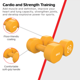 Halteres de neoprene laranja de 6 kg, com revestimento antiderrapante e cabo macio para conforto durante o treino