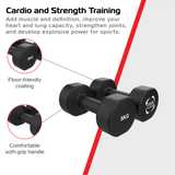 Halteres de neoprene de 5 kg com acabamento antiderrapante e cabo macio, ideais para treino de força e resistência