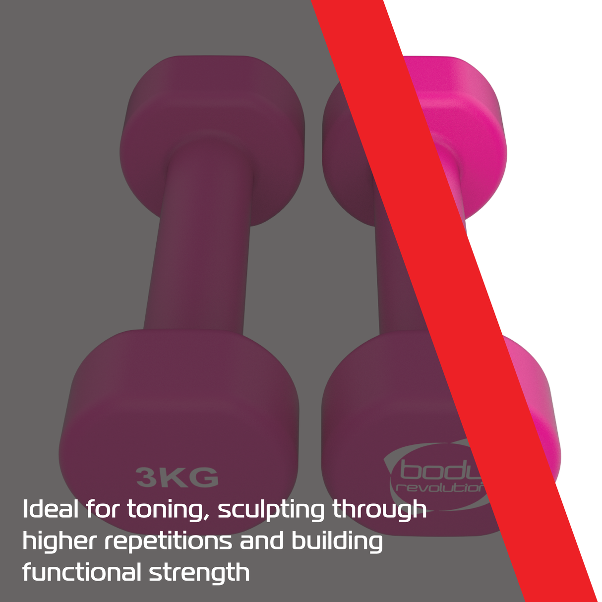 Halteres de neoprene rosa de 3 kg, com formato ergonômico, ideal para tonificação e fortalecimento muscular em treinos funcionais