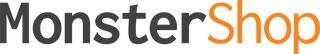 Logotipo da MonsterShop com texto em preto e laranja, apresentando uma fonte moderna e atraente, ideal para e-commerce
