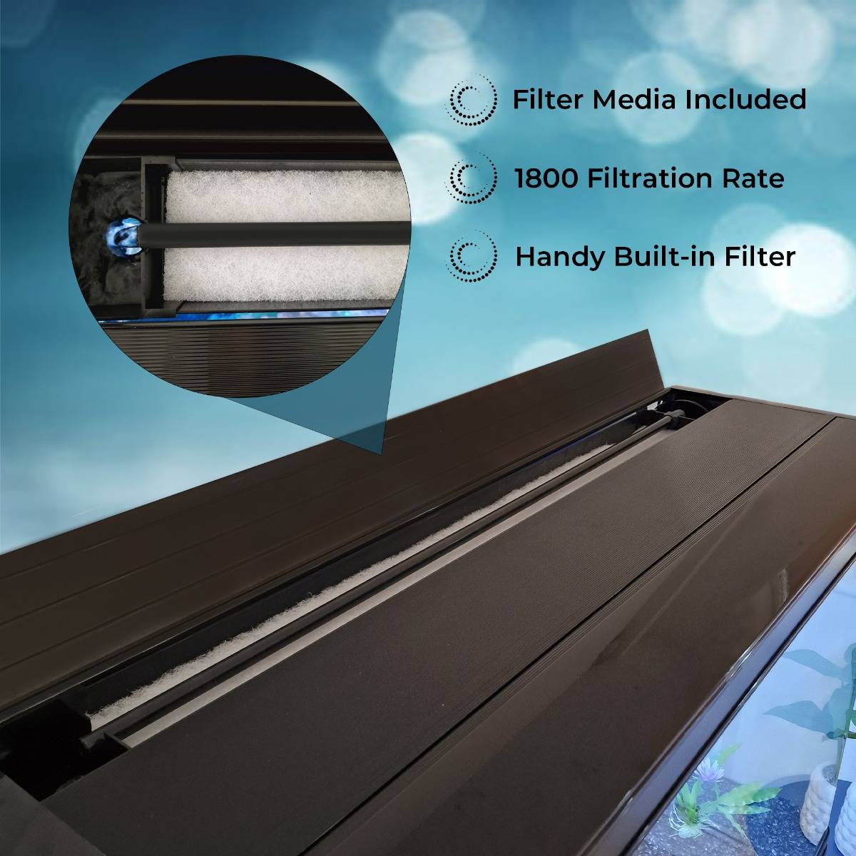 Aquá rio 300L com Móveis Pretos, Acessórios e Cascalho Preto