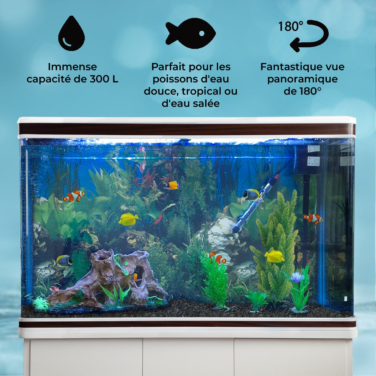 Aquá rio 300L com Móveis Brancos, Acessórios e Cascalho Preto