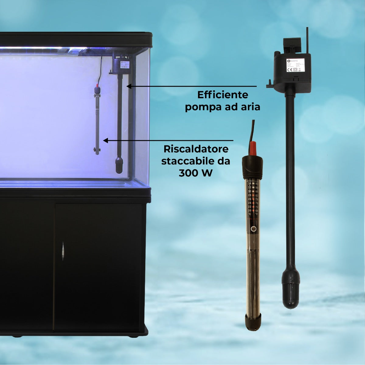 Aquá rio 300L com Móveis Pretos, Acessórios e Cascalho Azul