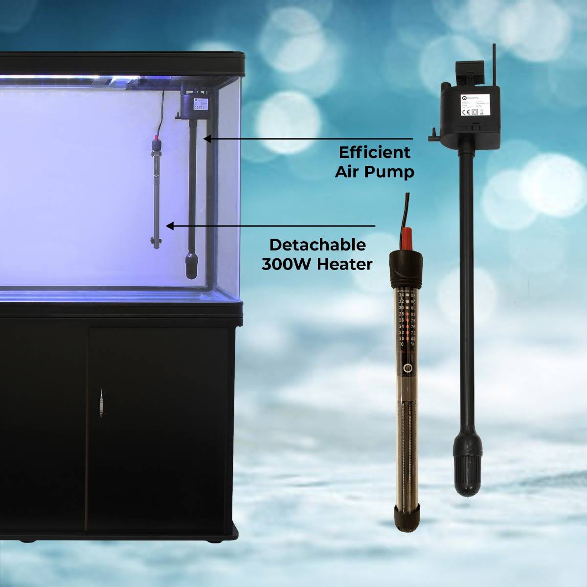 Aquá rio 300L com Móveis Pretos, Acessórios e Cascalho Preto