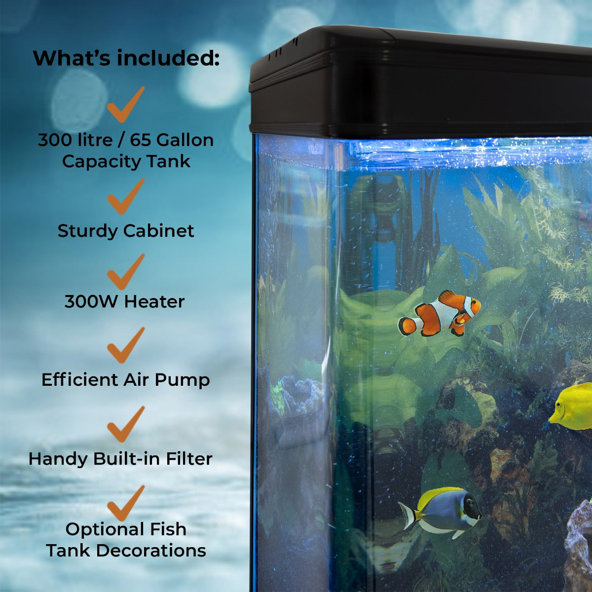 Aquá rio 300L com Móveis Pretos, Acessórios e Cascalho Branco