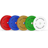 Anilhas olímpicas coloridas da Body Revolution, com pesos de 5 kg, 7,5 kg, 10 kg, 15 kg e 20 kg, em vermelho, azul, amarelo, verde e branco