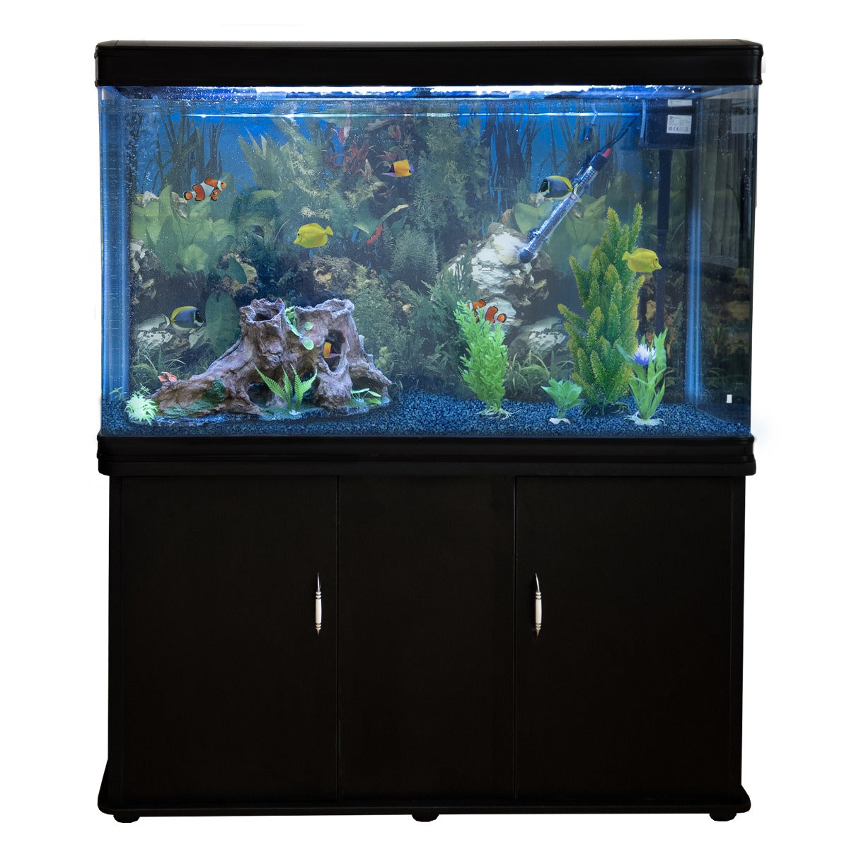 Aquá rio 300L com Móveis Pretos, Acessórios e Cascalho Azul