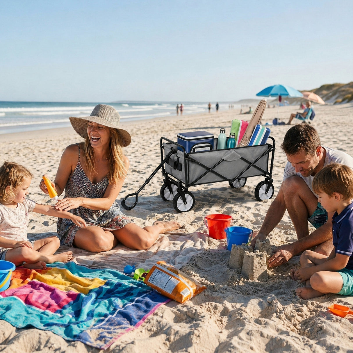 Carrinho Dobrável Todo-o-Terreno para Praia e Festivais Cinzento