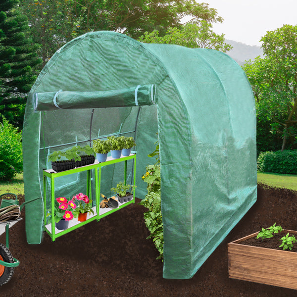 Estufa túnel com estantes de jardim galvanizadas, tenda de cultivo 19mm 2 x 3m